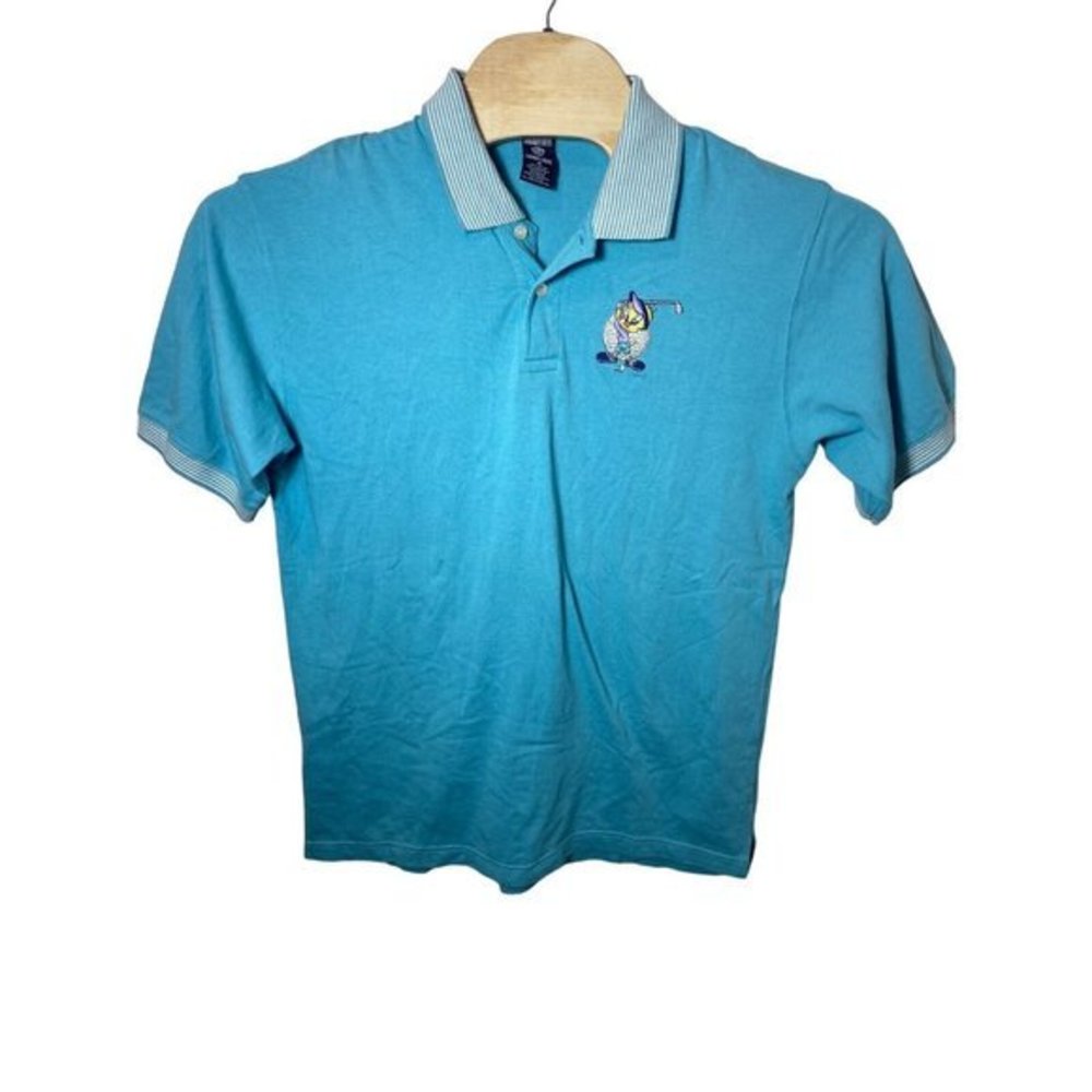 Warner Bros Polo Shirt Mens M Blue Vintage‎ Tweety Bird 90s VTG Golf Golfer 1996